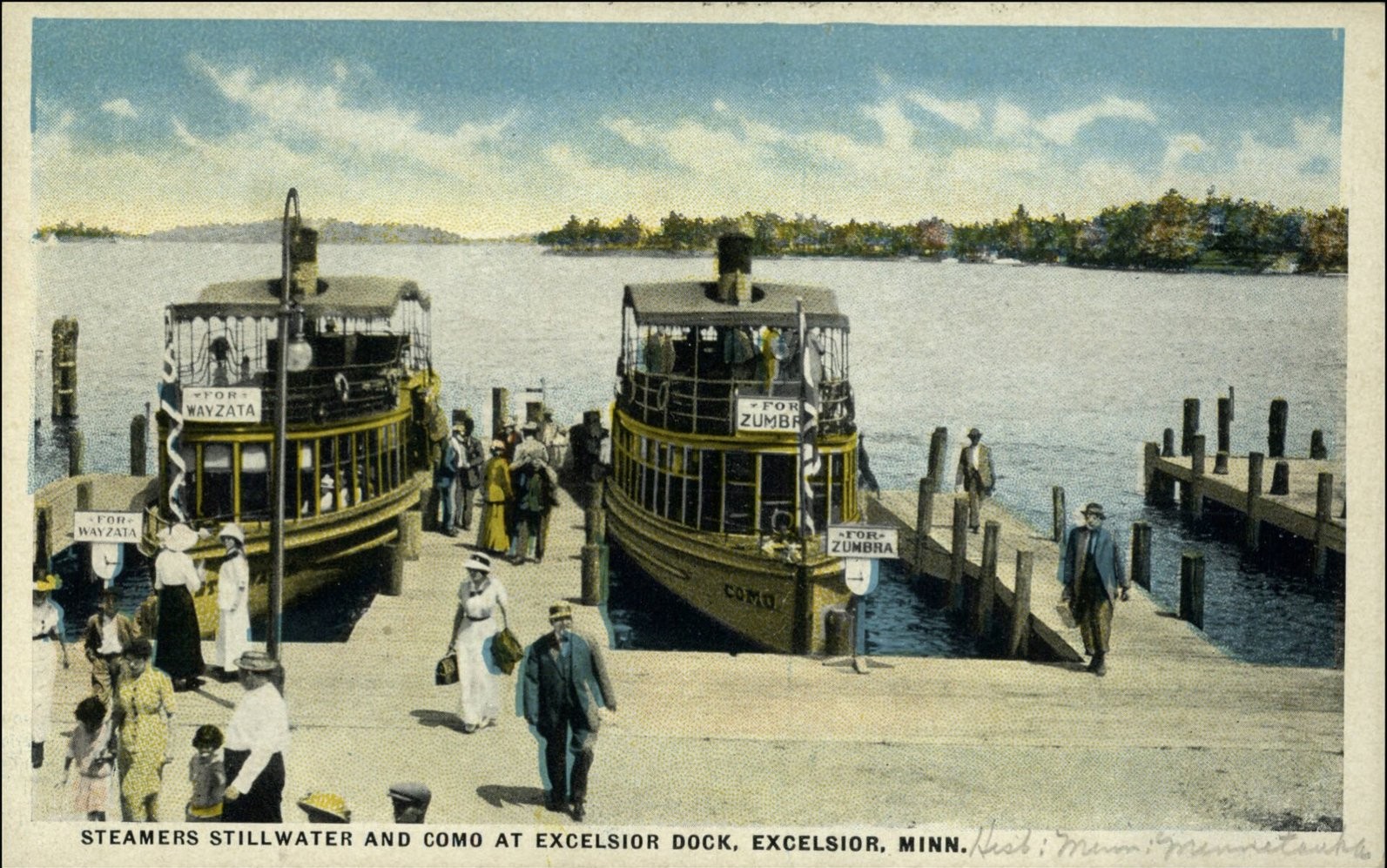 Historic steamers Stillwater and Como at Excelsior Dock on Lake Minnetonka