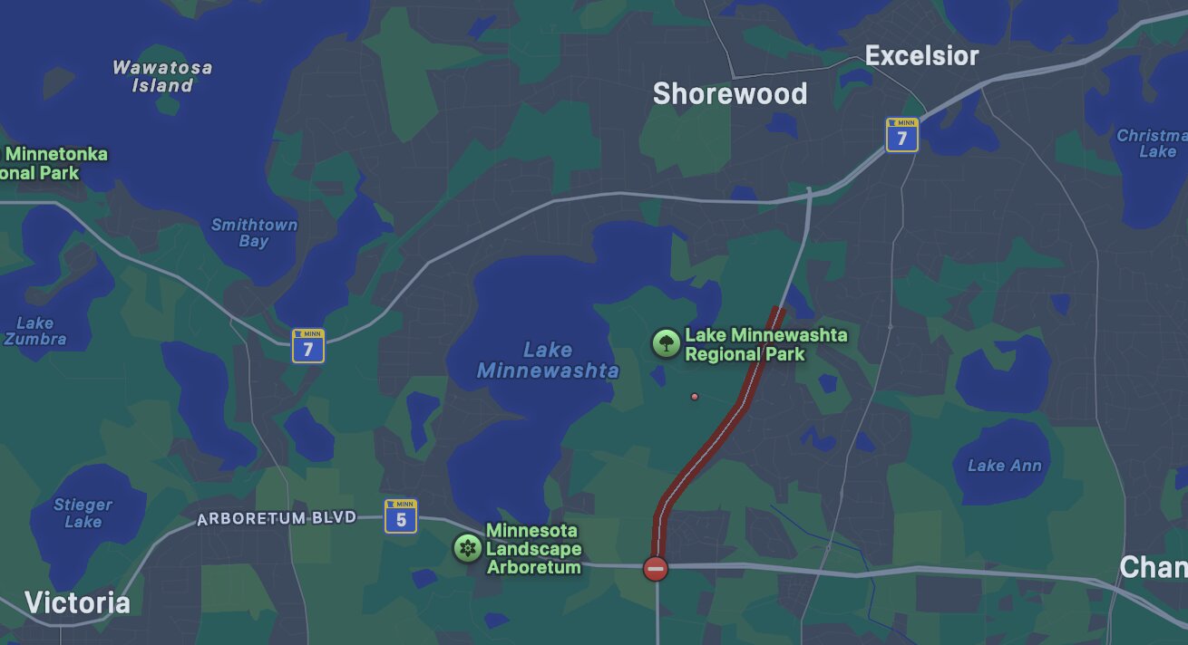 Map of Lake Minnewashta showing Excelsior, Shorewood, Chanhassen, Victoria, Lake Minnewashta Regional Park, and the Minnesota Landscape Arboretum around the lake