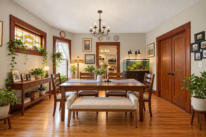 Main level dining room with stained glass