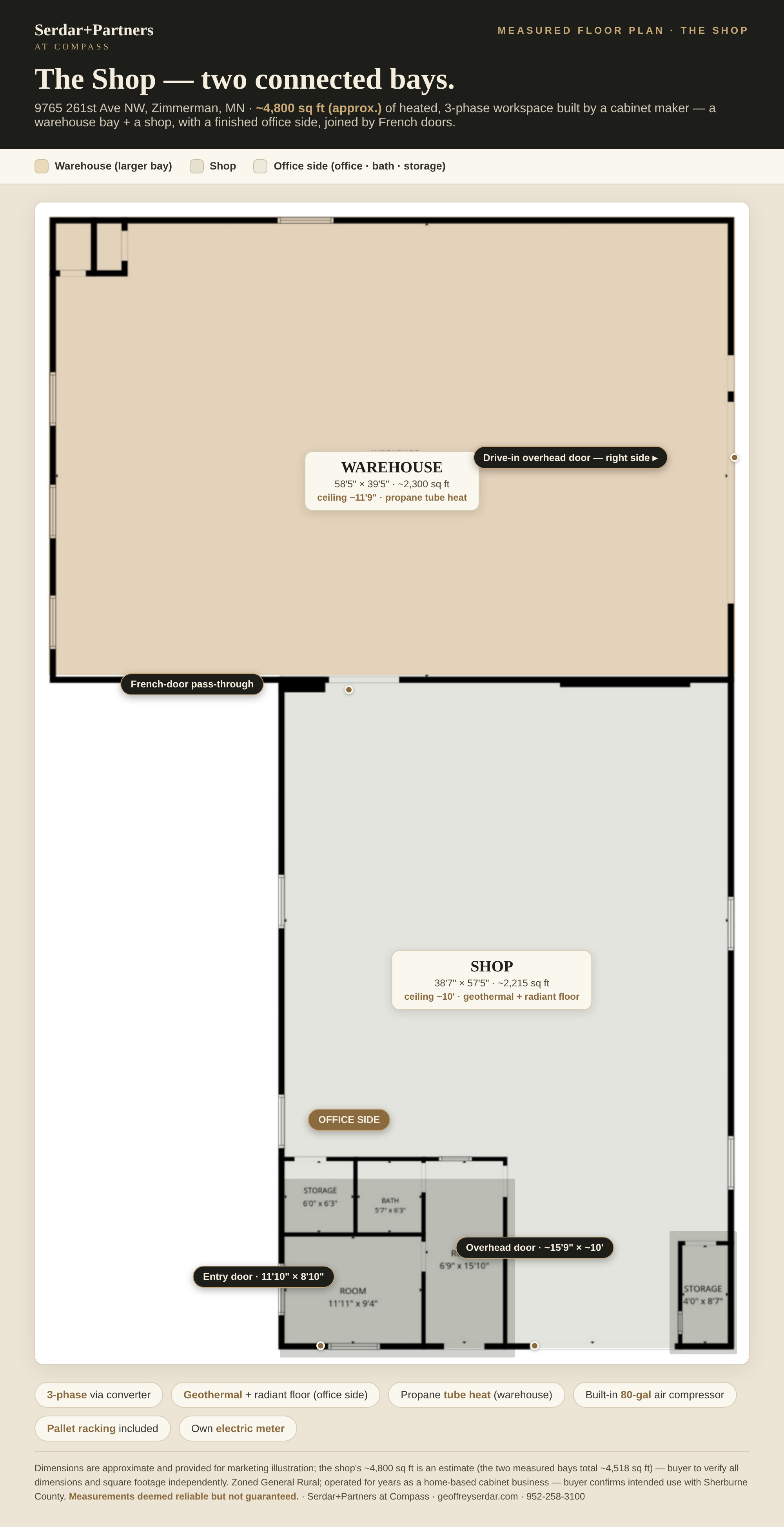 Measured floor plan — the shop